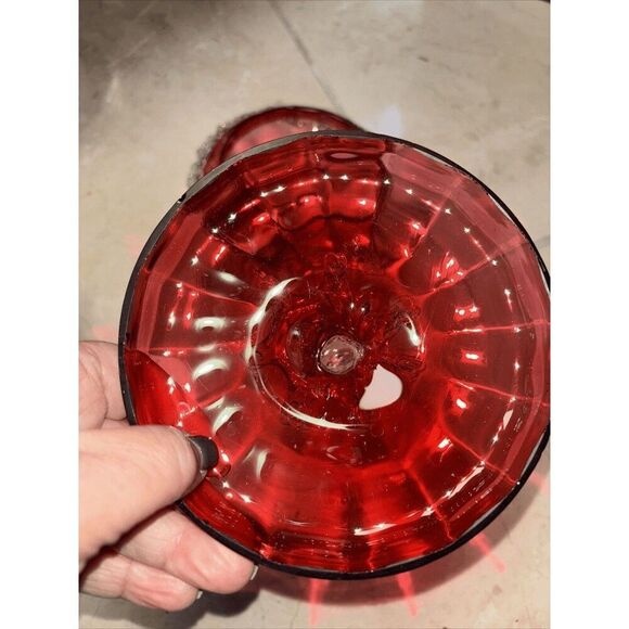 Hand Blown Vintage Cranberry Glass With Lid Glass 7” - Picture 8 of 8